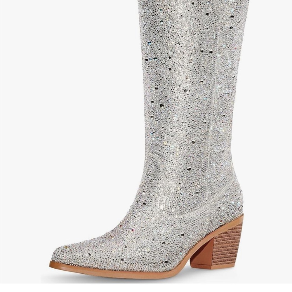 Women's Silver Glitter Knee-High Boots